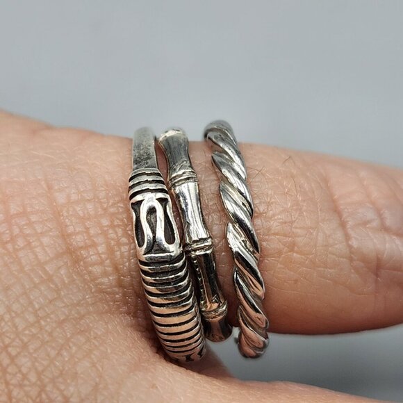 Sterling Silver Ring Bundle of 3 Bands 925 Sizes 5.5 7 and 7.5 - Picture 2 of 12